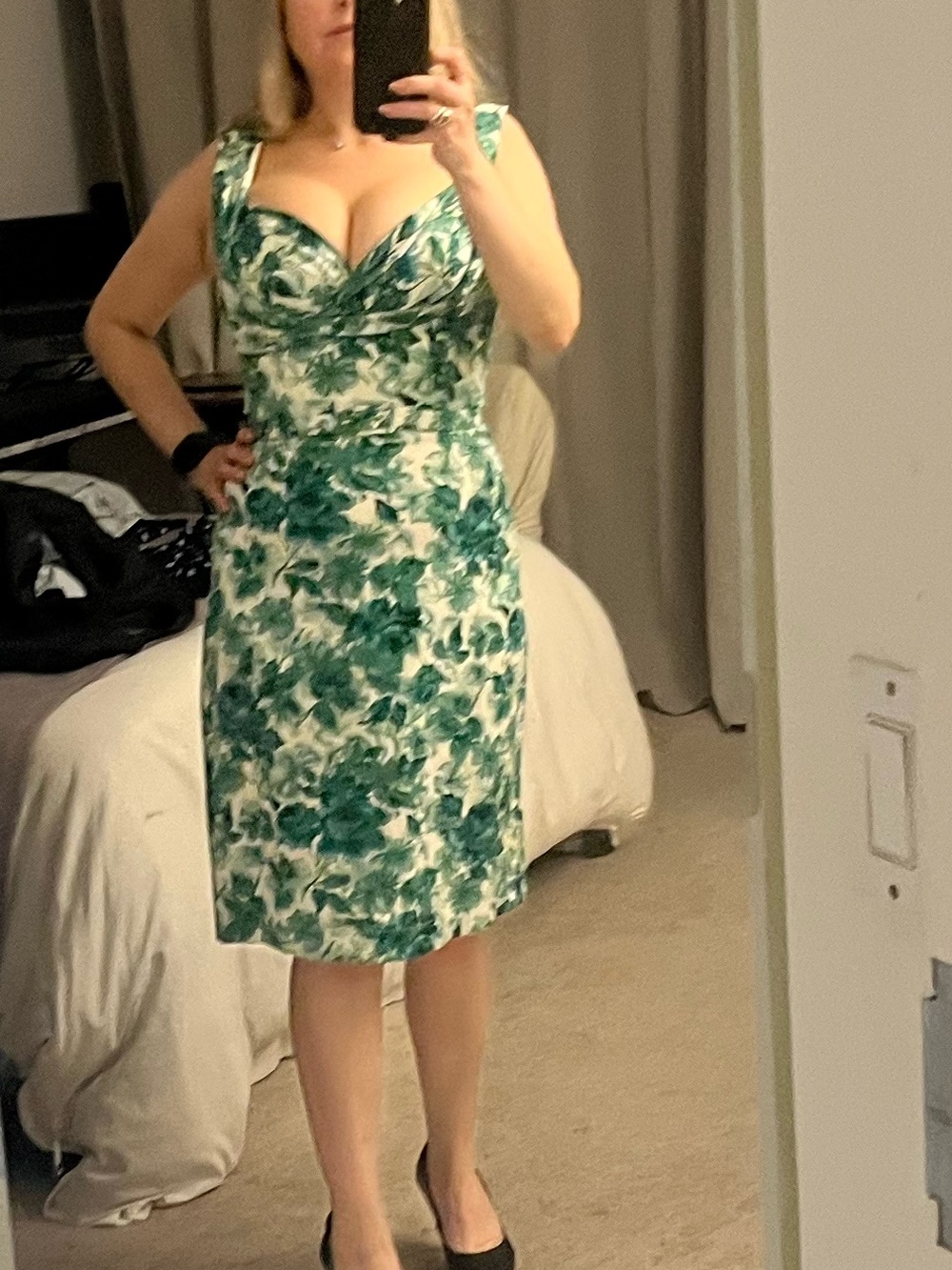 Green Floral Midi Dress - Sleeveless V-Back